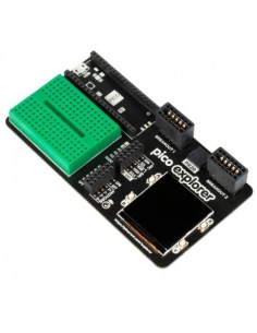 Base de l'explorateur Pico [including an LCD screen, motor drivers, a mini breadboard...]