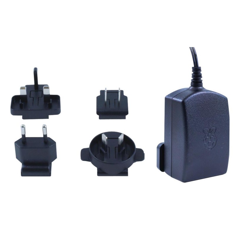 Alimentation officielle 5V 2,5A pour Raspberry Pi 3 avec adaptateurs UK/EURO/USA/AUS - Noir