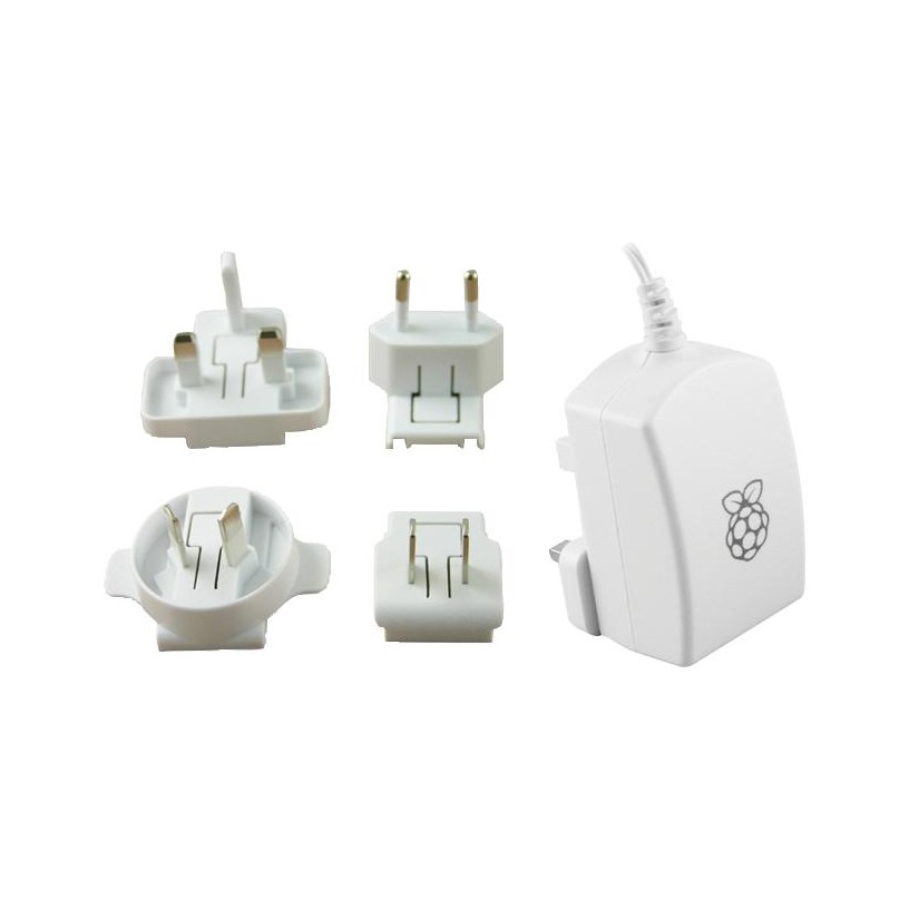 Alimentation officielle 5V 2,5A pour Raspberry Pi 3 avec adaptateurs UK/EURO/USA/AUS - Blanc