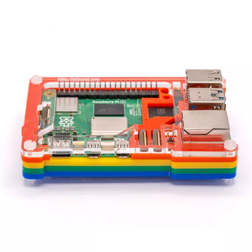 Boîtier Pibow pour Raspberry Pi 5 (ventilateur non inclus) - Multicolore